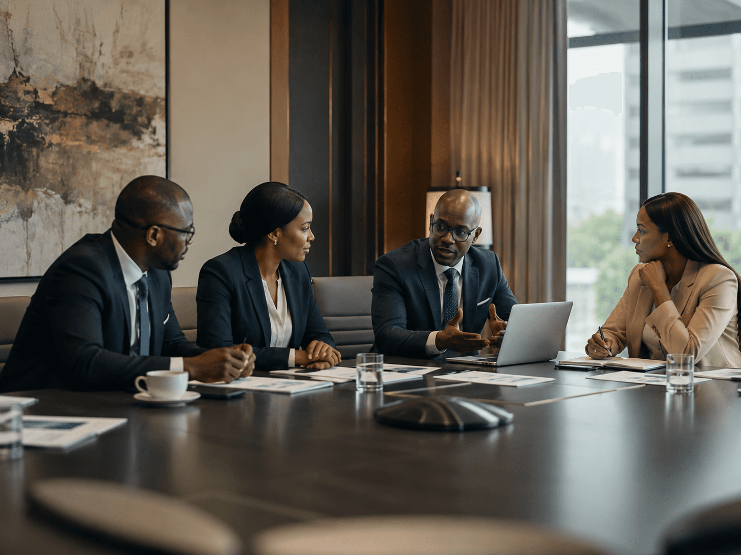 SP&L advisory discussion in a modern boardroom